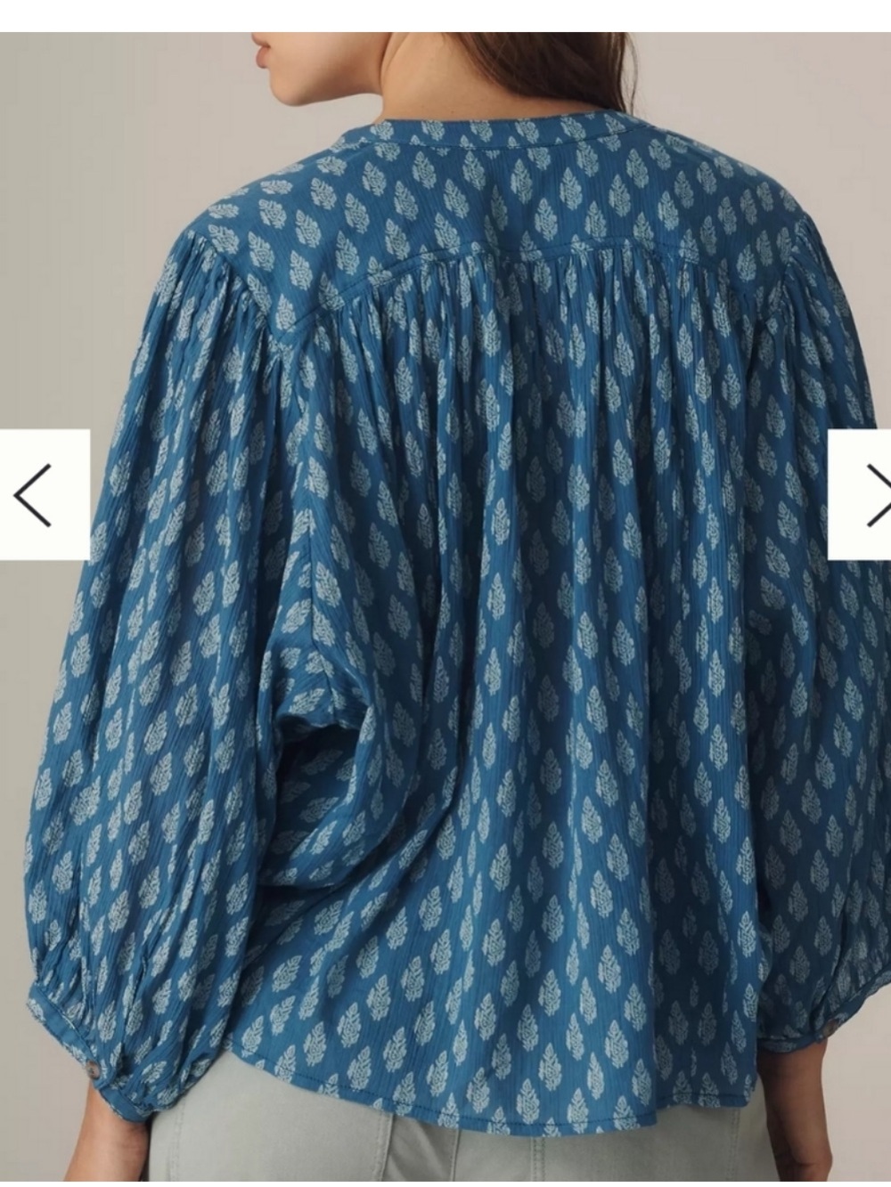 Anthropologie Pilcro The Sidney Batwing Blouse XS Blue White Print Button Front - Picture 3 of 9